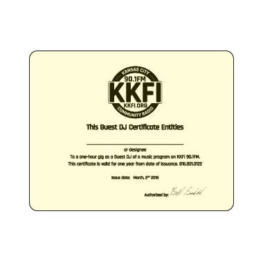 KKFI | Guest DJ Certificate