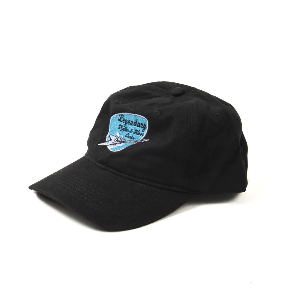 black hat with embroidered rhythm and blues cruise logo