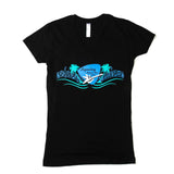 black ladies t-shirt featuring oceanic version of the rhythm and blues cruise logo 